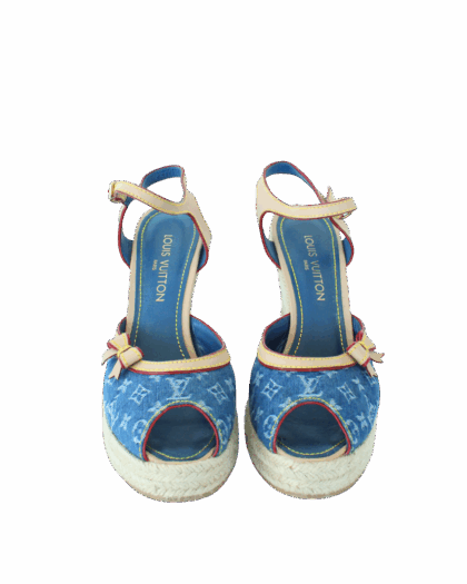 Louis Vuitton Monogram Denim Wedge Sandalias