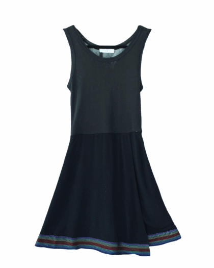 Sandro Vestido Knit Negro con Detalle Multicolor en Bajo