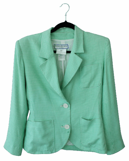 YSL Rive Gauche Blazer Cuadros Mint con Corte Clásico