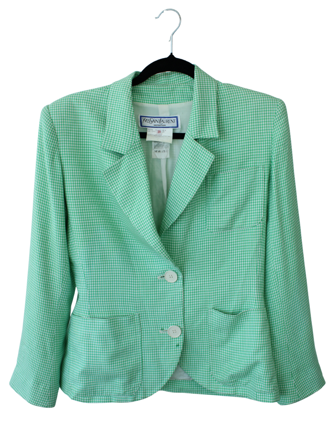 YSL Rive Gauche Blazer Cuadros Mint con Corte Clásico