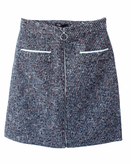 Maje Mini Tweed Zip Skirt Multicolor con Cierre Frontal