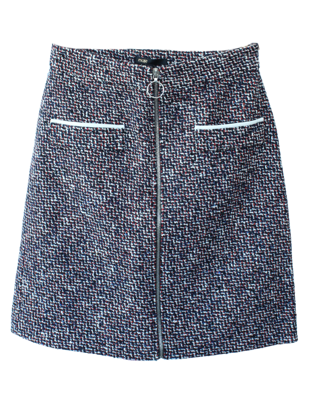 Maje Mini Tweed Zip Skirt Multicolor con Cierre Frontal