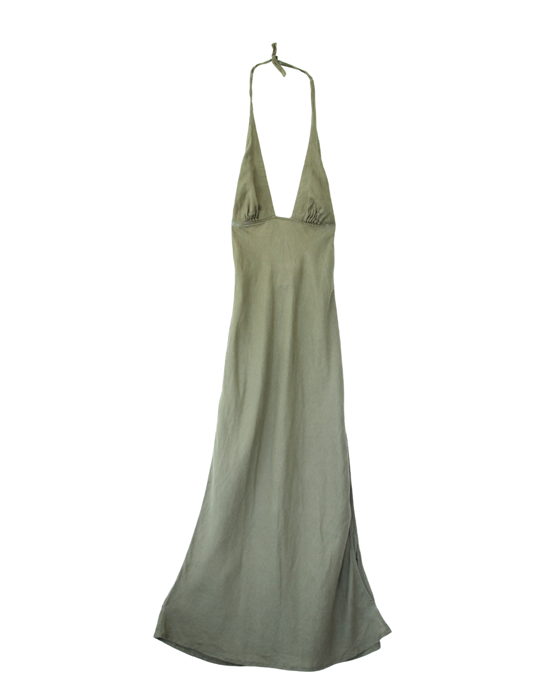 Armani Vestido Halter de Lino Verde Oliva